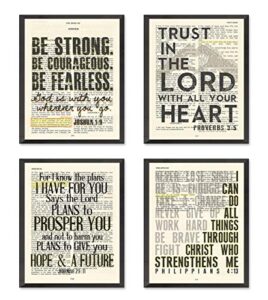 joshua 1:9, proverbs 3:5, jeremiah 29:11, philippians 4:13 christian art prints, set of 4, unframed, bible verse scripture wall decor poster, 8×10 inches