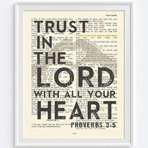 Joshua 1:9, Proverbs 3:5, Jeremiah 29:11, Philippians 4:13 Christian Art Prints, Set of 4, Unframed, Bible Verse Scripture Wall Decor Poster, 8x10 Inches