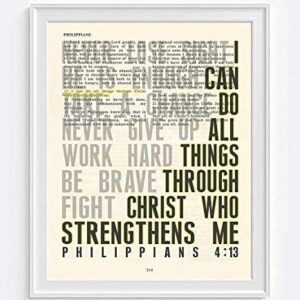 Joshua 1:9, Proverbs 3:5, Jeremiah 29:11, Philippians 4:13 Christian Art Prints, Set of 4, Unframed, Bible Verse Scripture Wall Decor Poster, 8x10 Inches