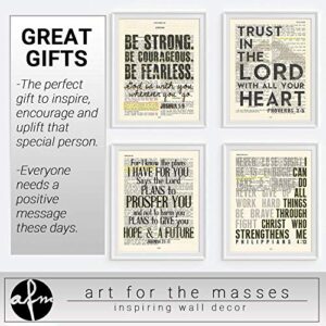 Joshua 1:9, Proverbs 3:5, Jeremiah 29:11, Philippians 4:13 Christian Art Prints, Set of 4, Unframed, Bible Verse Scripture Wall Decor Poster, 8x10 Inches