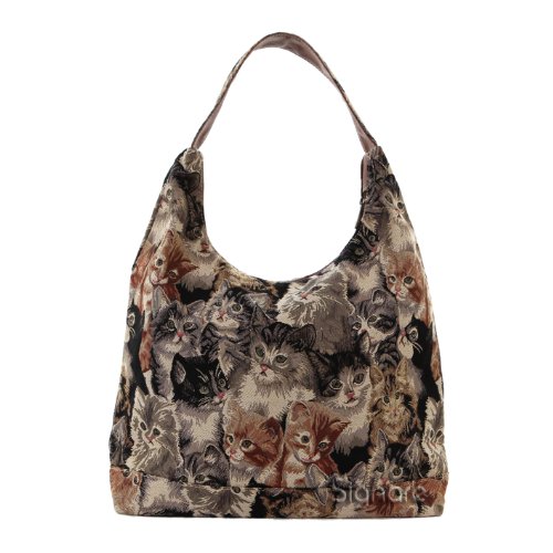 Signare Tapestry Hobo Shoulder bag slough purse for Women with Printed Cat Design (HOBO -CAT)