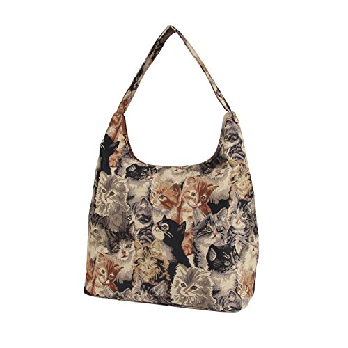 Signare Tapestry Hobo Shoulder bag slough purse for Women with Printed Cat Design (HOBO -CAT)