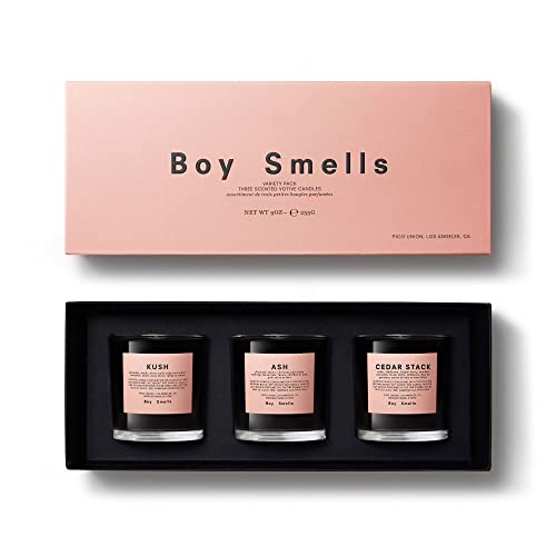 Boy Smells Original, Ash & Cedar Stack Votive Candle Set | 18 Hour Long Burn Each | Coconut & Beeswax Blend | Luxury Scented Candles (3 Pack, 3 oz Each)