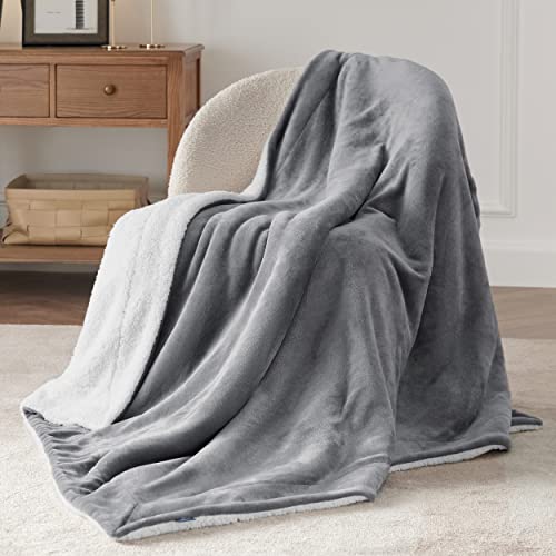 Bedsure Sherpa Fleece Throw Blanket for Couch - Thick and Warm Blankets for Winter, Soft and Fuzzy Throw Blanket for Sofa, Grey, 50x60 Inches