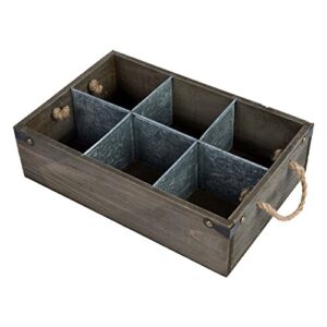 mygift rustic solid wood multipurpose decorative caddy with 6 metal partition divided slots and rope handles, vintage style wine bottle crate storage box