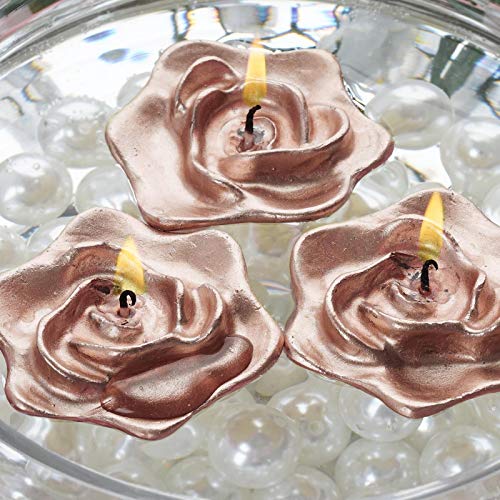 BalsaCircle 24 pcs Rose Gold 2.5-Inch Roses Flowers Floating Candles for Wedding Party Birthday Centerpieces Decorations Supplies