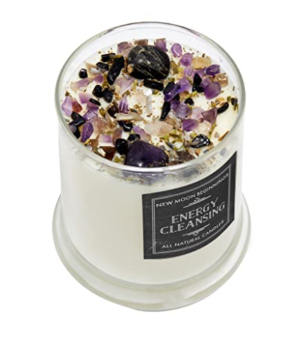 Energy Cleansing Candle by New Moon Beginnings - Crystal & Herb Candles - Protection Candles - All Natural Soy Candle - Lavender Sage Cedar