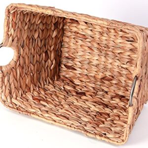 Vintiquewise Large Square Water Hyacinth Wicker Laundry Basket with Metal Handles