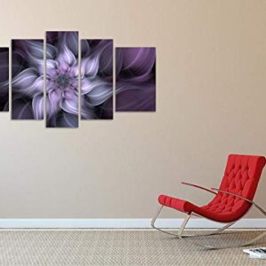 TutuBeer 5 Panel Bauhinia Chinese Redbud Purple Flower Plant Botany Picture Flower Artwork Oil Painting on Canvas Stretched and Framed Giclee Print Home Decoration Living Room Bedroom Wall Art Hanging