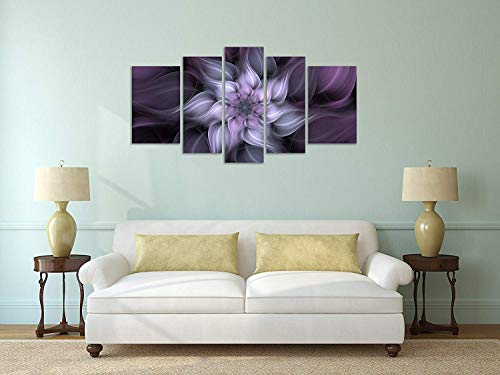 TutuBeer 5 Panel Bauhinia Chinese Redbud Purple Flower Plant Botany Picture Flower Artwork Oil Painting on Canvas Stretched and Framed Giclee Print Home Decoration Living Room Bedroom Wall Art Hanging