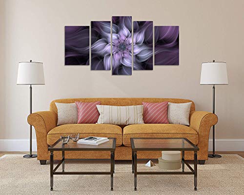 TutuBeer 5 Panel Bauhinia Chinese Redbud Purple Flower Plant Botany Picture Flower Artwork Oil Painting on Canvas Stretched and Framed Giclee Print Home Decoration Living Room Bedroom Wall Art Hanging