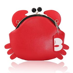 magicor cute crab crossbody shoulder bag clasp closure pu leather handbag purse for women girl(red)