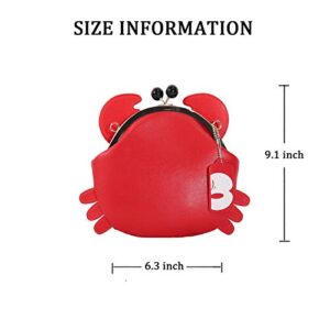 Magicor Cute Crab Crossbody Shoulder Bag Clasp Closure PU Leather Handbag Purse For Women Girl(red)