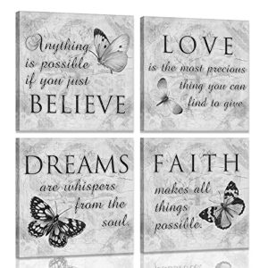 canvas wall art butterfly grey inspirational quotes love dream faith believe bathroom bedroom wall decor posters picture prints (12x12inch, grey)