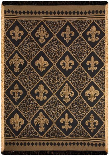 Manual Damask Throw, Fleur De Lis, Gold, 50 by 60-Inch