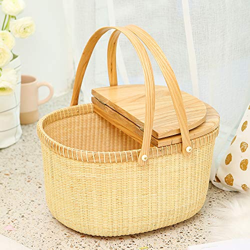 Teng Tian Nantucket Basket Crafts Cane-on-Cane Weave Picnic Basket Shopping Basket Basket Storage Basket Two Swing Handles (Ash Activity Double Open)