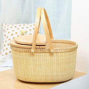 Teng Tian Nantucket Basket Crafts Cane-on-Cane Weave Picnic Basket Shopping Basket Basket Storage Basket Two Swing Handles (Ash Activity Double Open)