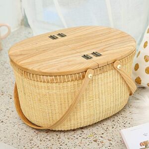 Teng Tian Nantucket Basket Crafts Cane-on-Cane Weave Picnic Basket Shopping Basket Basket Storage Basket Two Swing Handles (Ash Activity Double Open)