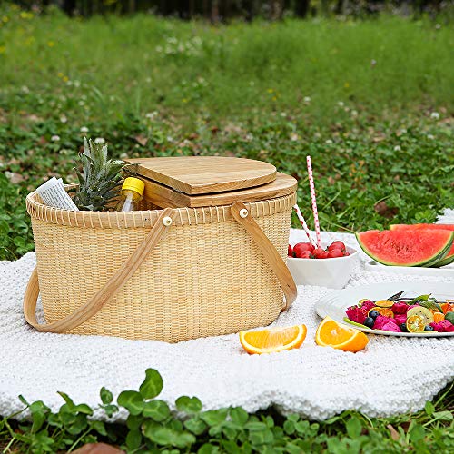 Teng Tian Nantucket Basket Crafts Cane-on-Cane Weave Picnic Basket Shopping Basket Basket Storage Basket Two Swing Handles (Ash Activity Double Open)