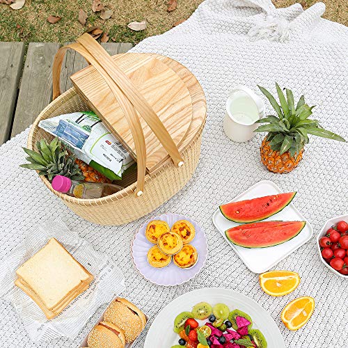 Teng Tian Nantucket Basket Crafts Cane-on-Cane Weave Picnic Basket Shopping Basket Basket Storage Basket Two Swing Handles (Ash Activity Double Open)