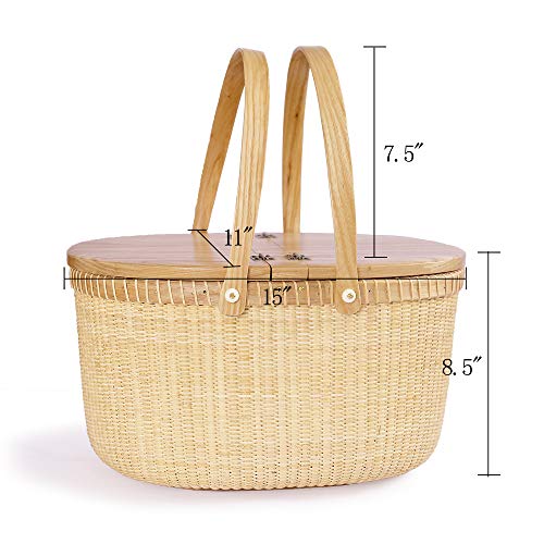 Teng Tian Nantucket Basket Crafts Cane-on-Cane Weave Picnic Basket Shopping Basket Basket Storage Basket Two Swing Handles (Ash Activity Double Open)