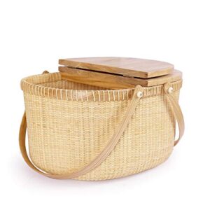 Teng Tian Nantucket Basket Crafts Cane-on-Cane Weave Picnic Basket Shopping Basket Basket Storage Basket Two Swing Handles (Ash Activity Double Open)