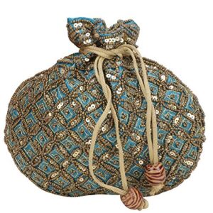 indian sequence potli bag/wedding purse/jewelery purse for girls & women (dark cyan)