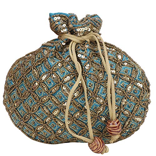 Indian sequence Potli Bag/wedding purse/jewelery purse for girls & women (Dark Cyan)