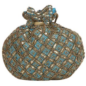 Indian sequence Potli Bag/wedding purse/jewelery purse for girls & women (Dark Cyan)