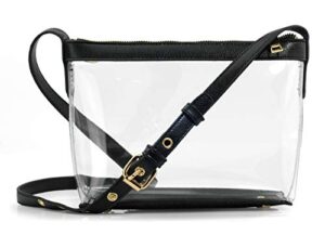clear zipper cross body bag with vegan leather trim (black)