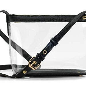 Clear Zipper Cross Body Bag with Vegan Leather Trim (Black)