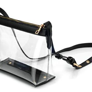 Clear Zipper Cross Body Bag with Vegan Leather Trim (Black)