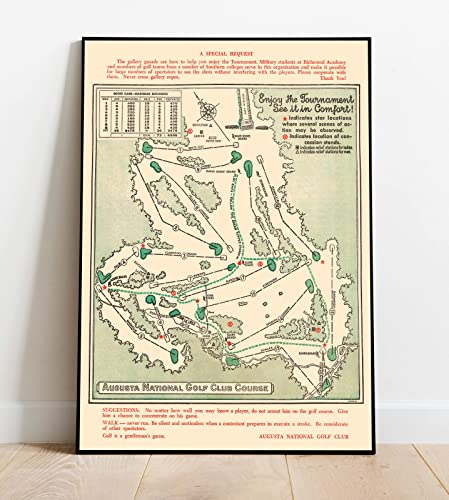 Historic Map - Augusta National Golf Club Course, 1954 - Unframed Vintage Wall Art 18in x 24in