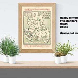 Historic Map - Augusta National Golf Club Course, 1954 - Unframed Vintage Wall Art 18in x 24in