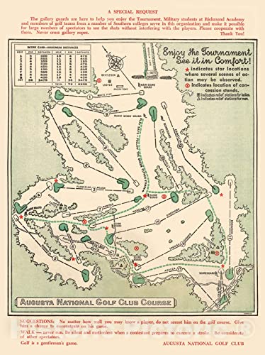 Historic Map - Augusta National Golf Club Course, 1954 - Unframed Vintage Wall Art 18in x 24in