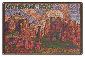 sedona, arizona, cathedral rock, mosaic birch wood wall sign (10×15 rustic home decor, ready to hang art)
