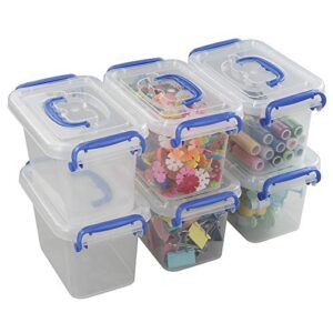 morcte mini plastic storage bin, clear small latch box, 1.5 l, pack of 6