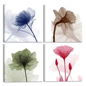 Wieco Art 4-Panel Canvas Print Flickering Flowers Modern Canvas Wall Art, 12 by 12-Inch