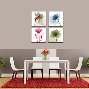 Wieco Art 4-Panel Canvas Print Flickering Flowers Modern Canvas Wall Art, 12 by 12-Inch