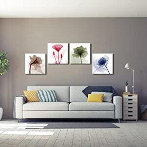 Wieco Art 4-Panel Canvas Print Flickering Flowers Modern Canvas Wall Art, 12 by 12-Inch