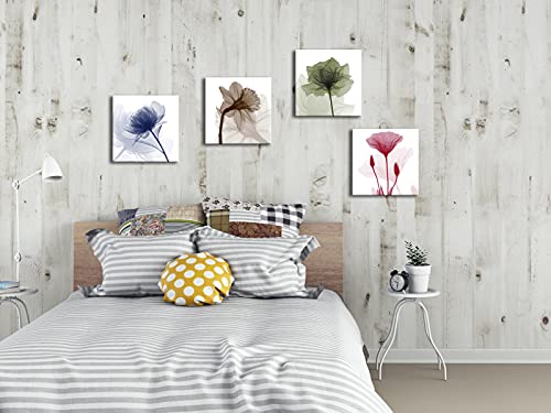 Wieco Art 4-Panel Canvas Print Flickering Flowers Modern Canvas Wall Art, 12 by 12-Inch