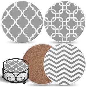 grey coasters for drinks absorbent – gray drink coasters for wooden table – farmhouse coasters with holder – water absorbant rustic cup coaster – tabletop protection – ceramic stone coasters set of 6