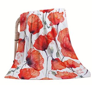 hgod designs poppy flower throw blanket,watercolor wild red poppies pattern soft warm decorative throw blanket for bed chair couch sofa 50″x60″