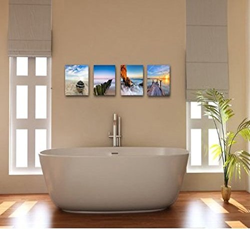 Wieco Art Beach Pictures Canvas Wall Art Bathroom Decor Beach Seaview Wall Decor Ocean Nautical Bathroom Pictures Canvas Painting Bedroom Art Bathroom Accessories Coastal Themed Home Decorations