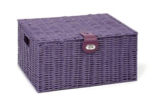 arpan large resin woven storage basket box with lid & lock, purple