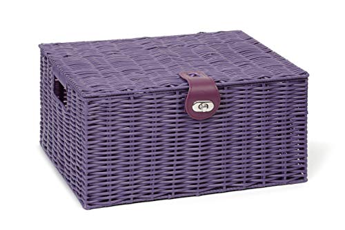 ARPAN Large Resin Woven Storage Basket Box with Lid & Lock, Purple