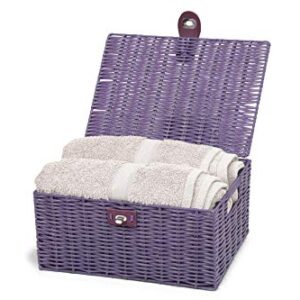 ARPAN Large Resin Woven Storage Basket Box with Lid & Lock, Purple