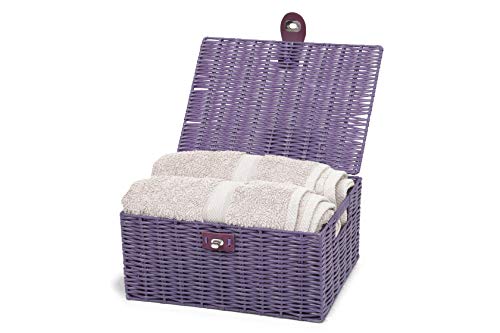 ARPAN Large Resin Woven Storage Basket Box with Lid & Lock, Purple