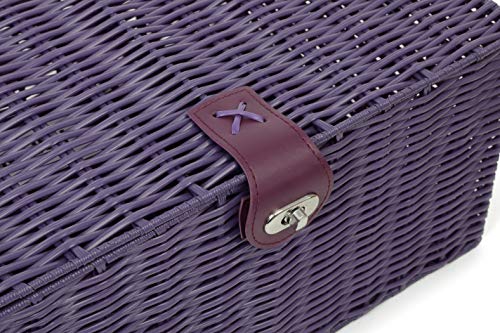 ARPAN Large Resin Woven Storage Basket Box with Lid & Lock, Purple