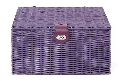 ARPAN Large Resin Woven Storage Basket Box with Lid & Lock, Purple